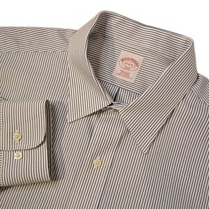 Brooks Brothers Shirt Mens 17-4/5 Blue White Striped Regular Fit Non Iron Pocket